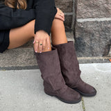 Freja Folded Suede Støvler - Mørkebrun