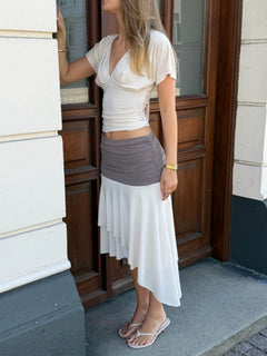 Aia Asymmetrisk Midi Nederdel - Creme/Taupe - ByStenholt.dk