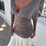 Aia Asymmetrisk Midi Nederdel - Creme/Taupe - ByStenholt.dk