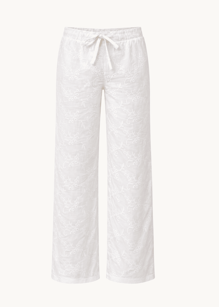 Broderet Low Waist Bukser - Hvid - ByStenholt.dk