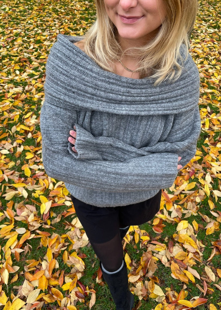 Chunky Off Shoulder Strik - Grå - ByStenholt.dk