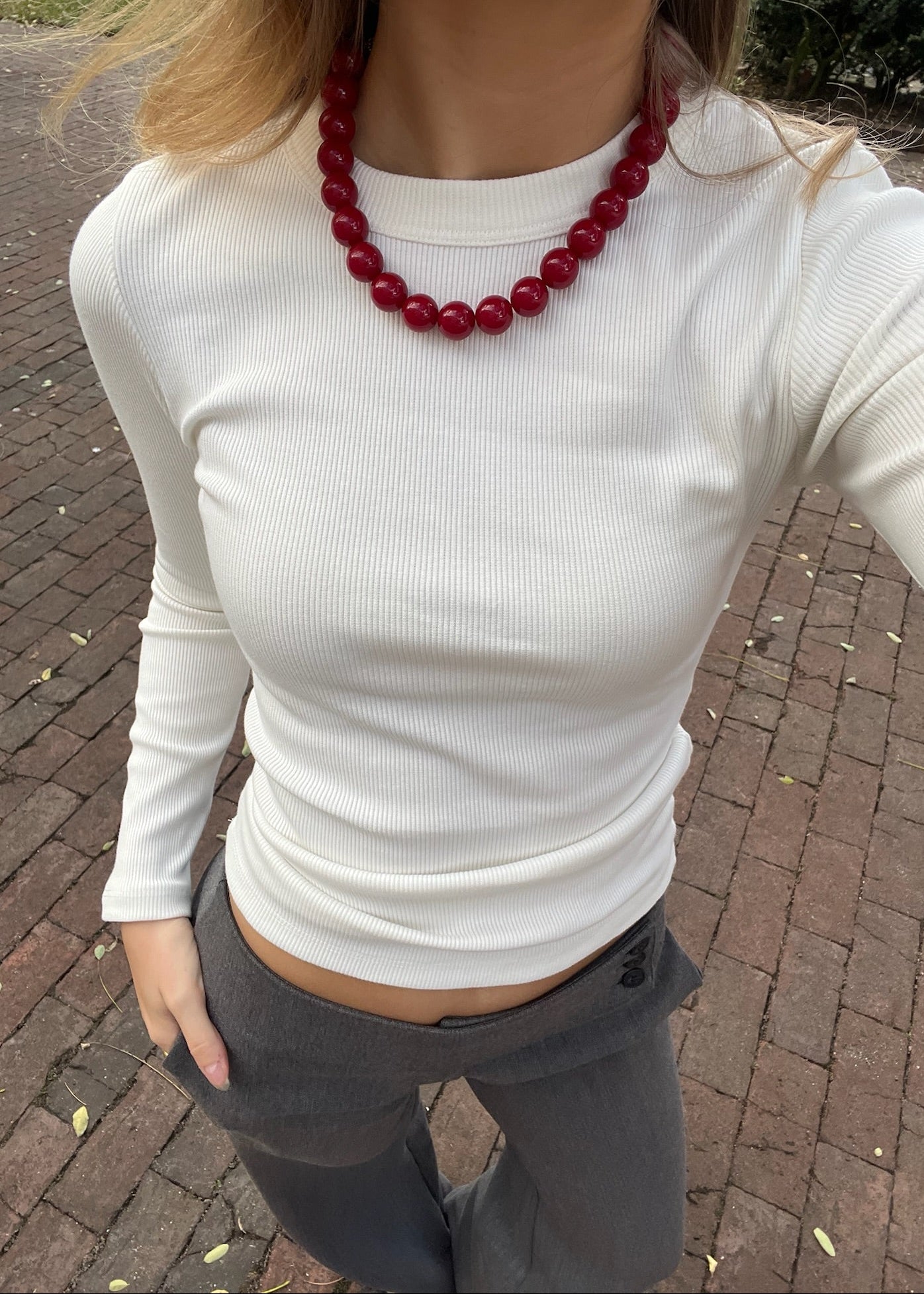 Chunky Perlehalskæde - Rød - ByStenholt.dk