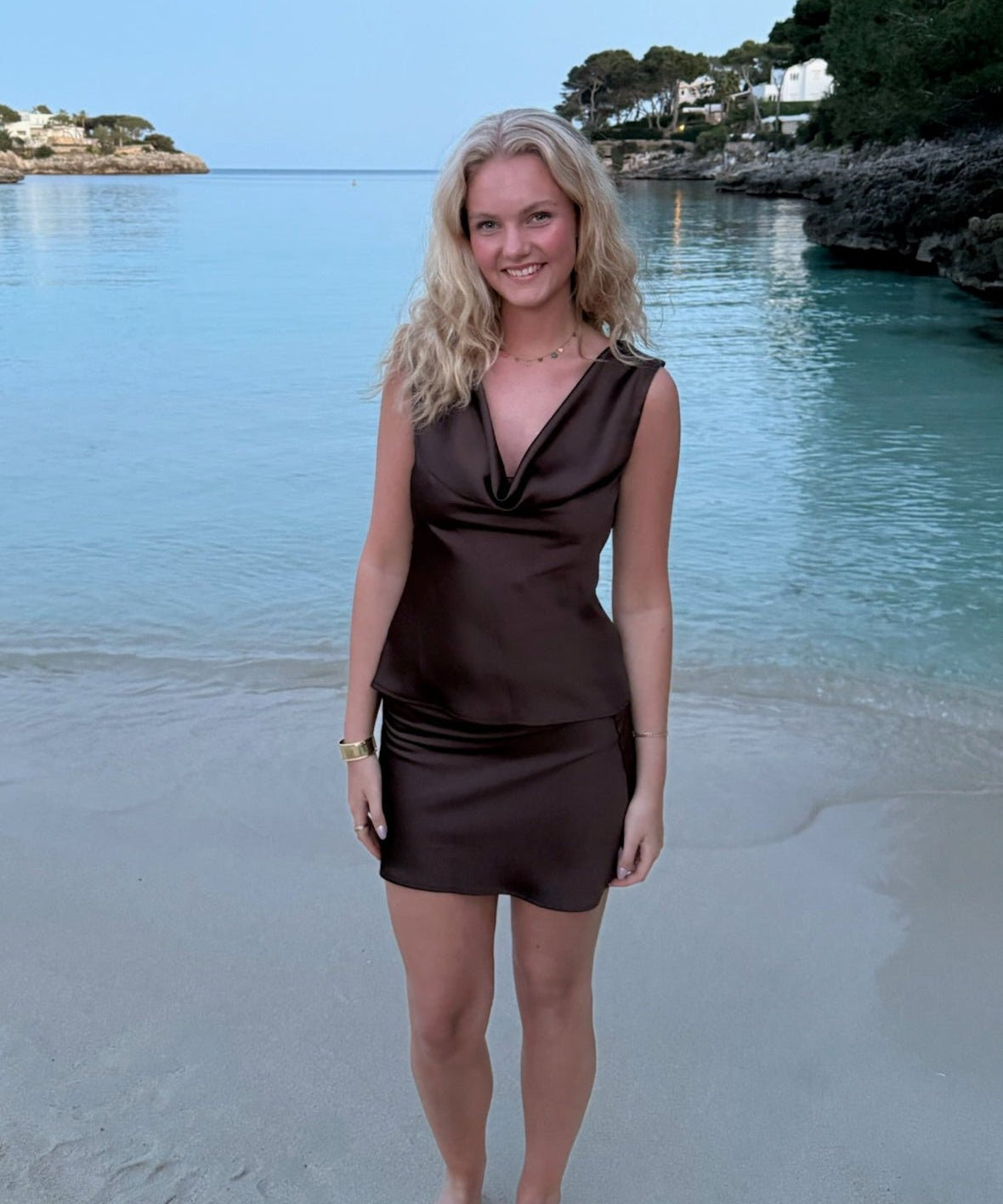 Cleo Draperet Top + Mini Nederdel - Mørkebrun - ByStenholt.dk