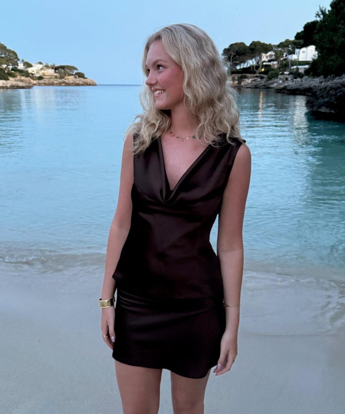 Cleo Draperet Top + Mini Nederdel - Mørkebrun - ByStenholt.dk