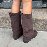 Freja Folded Suede Støvler - Mørkebrun