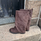 Freja Folded Suede Støvler - Mørkebrun