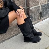 Freja Folded Suede Støvler - Sort