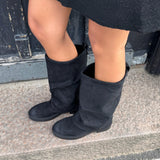 Freja Folded Suede Støvler - Sort