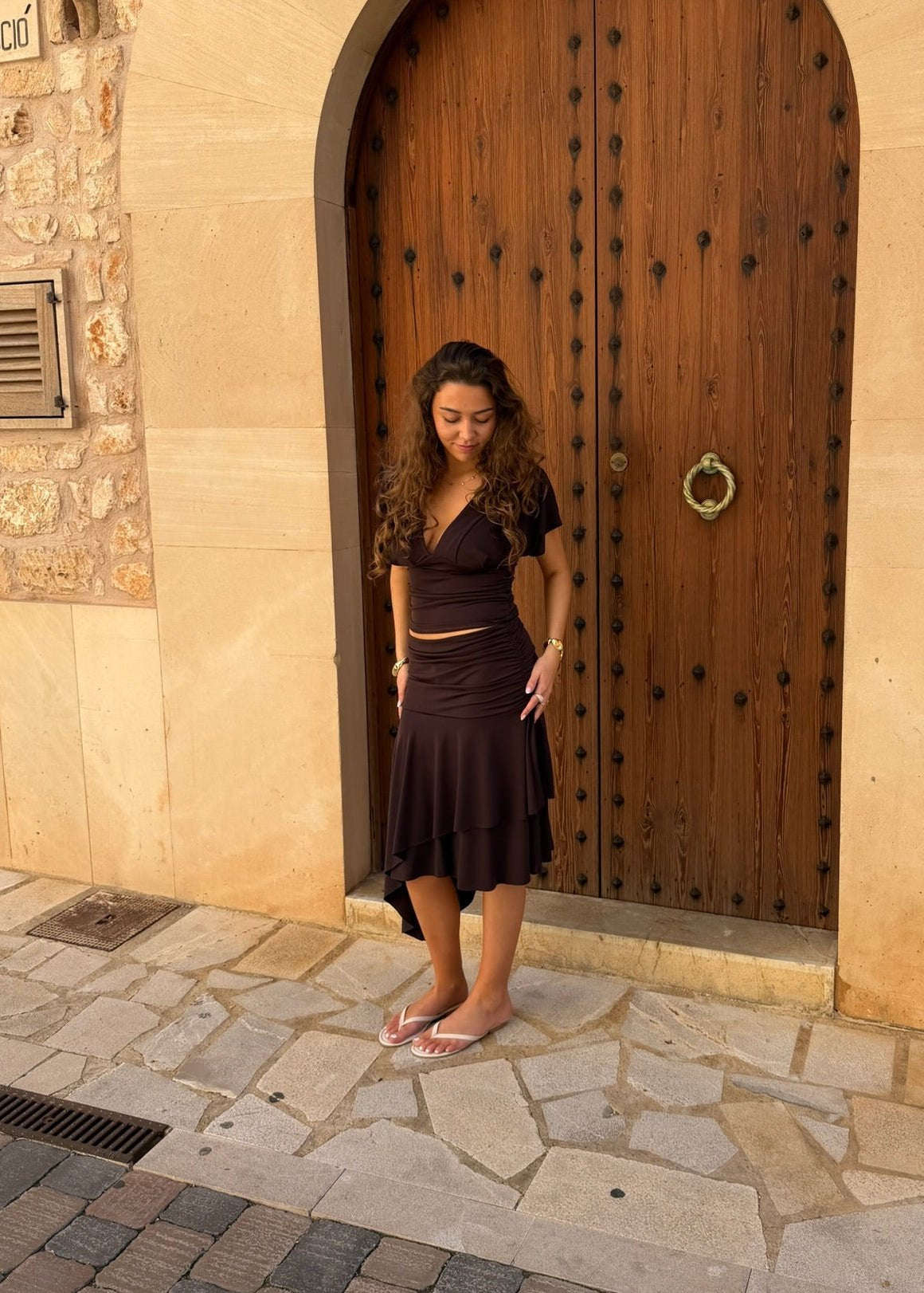 Gaia Top + Aia Nederdel Sæt - Mørkebrun - ByStenholt.dk