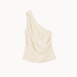 Gia One Shoulder Paillet Top - Creme