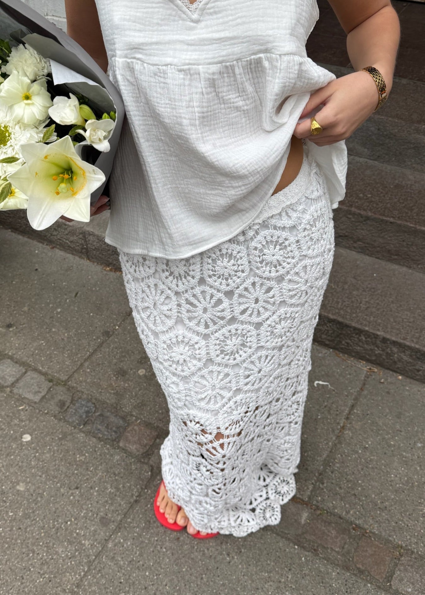 Hæklet Maxi Nederdel - Hvid - ByStenholt.dk