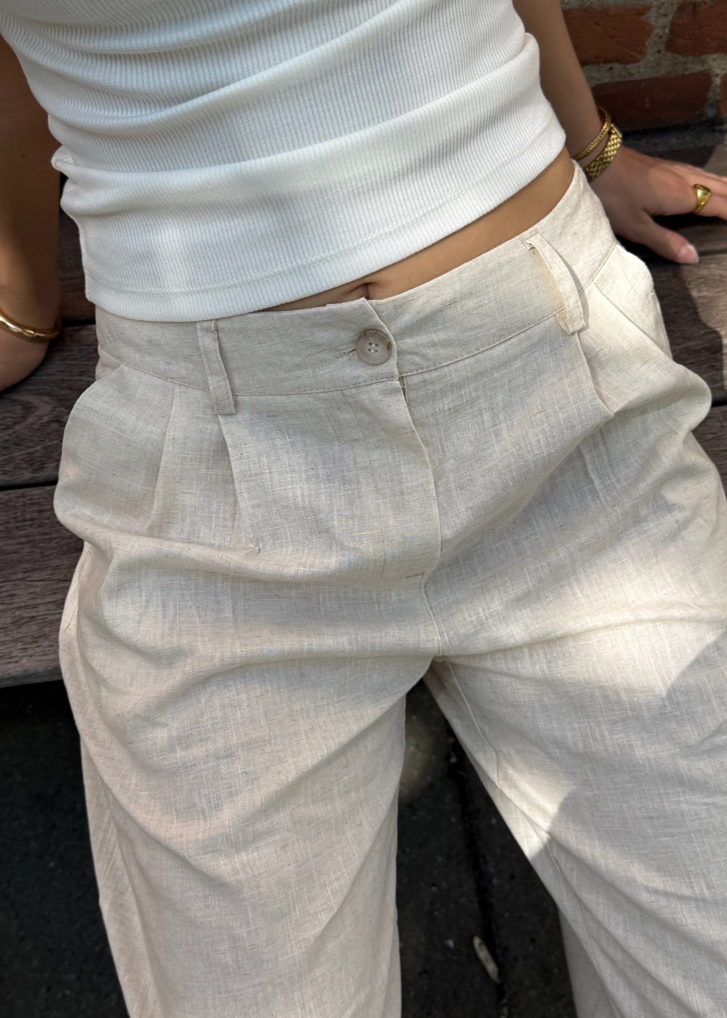 Hør Habitbukser - Beige - ByStenholt.dk