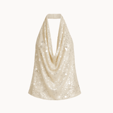 Ivy Halterneck Paillet Top - Creme