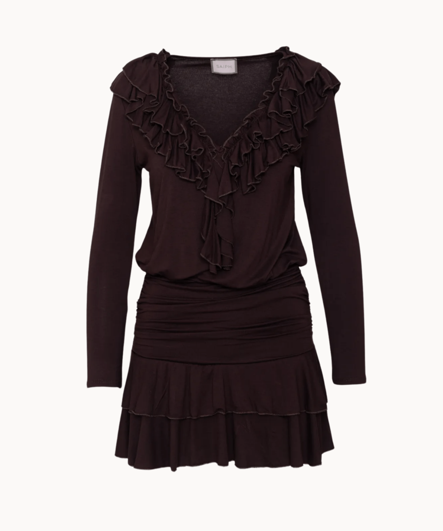 Kora Ruffle Mini Kjole - Mørkebrun - ByStenholt.dk