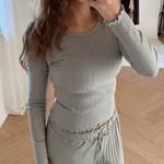 Loungewear Bluse i Pointelle - Grå - ByStenholt.dk