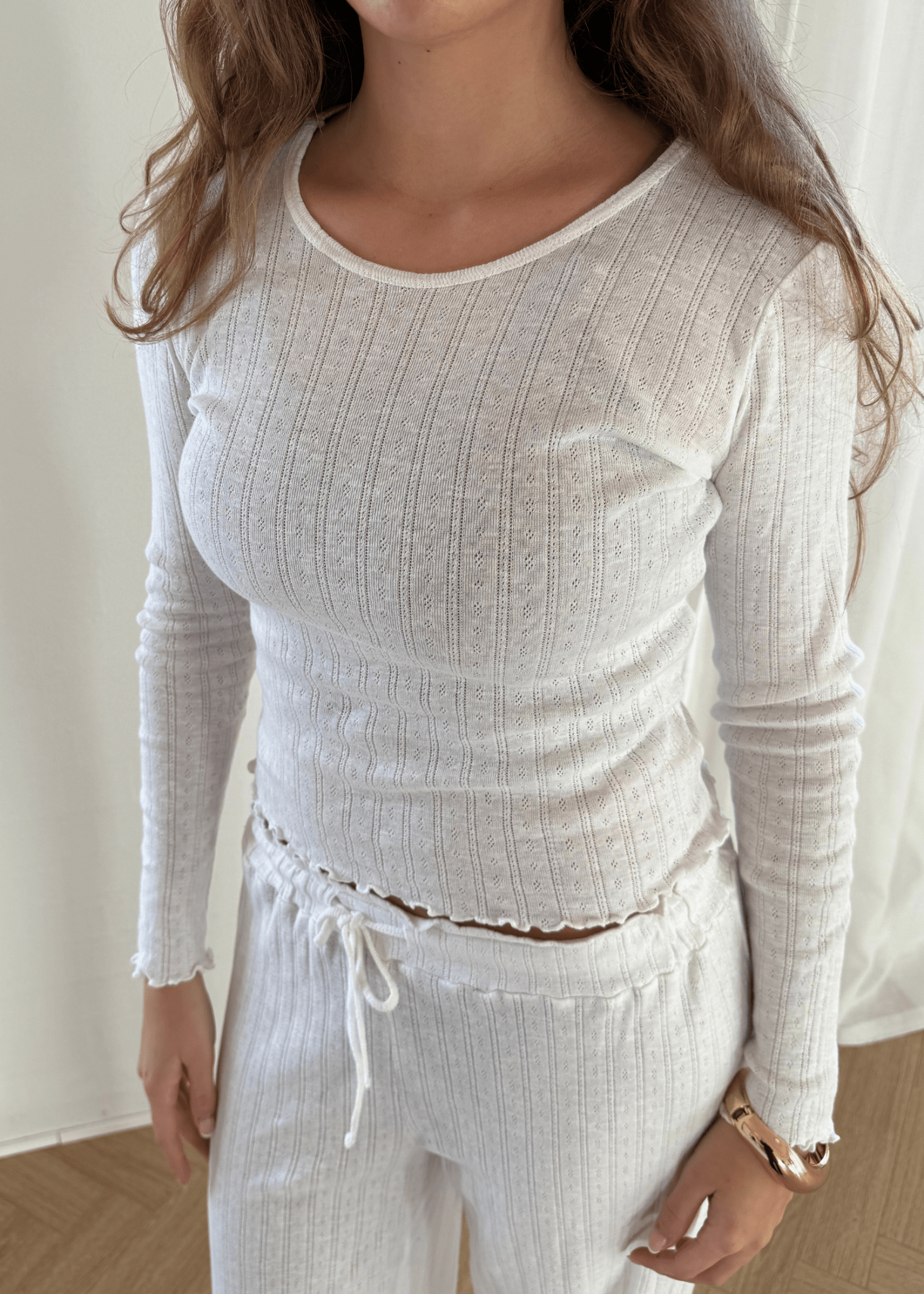 Loungewear Bluse i Pointelle - Hvid - ByStenholt.dk