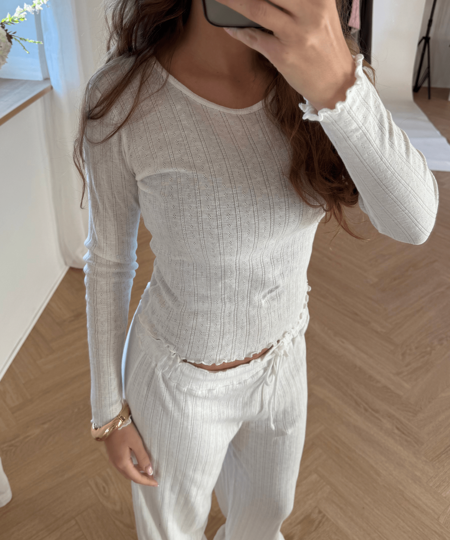 Loungewear Bluse i Pointelle - Hvid - ByStenholt.dk