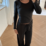 Loungewear Bluse i Pointelle - Mørkebrun - ByStenholt.dk