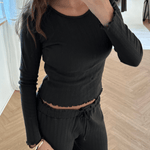 Loungewear Bluse i Pointelle - Mørkebrun - ByStenholt.dk