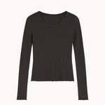 Loungewear Bluse i Pointelle - Mørkebrun - ByStenholt.dk