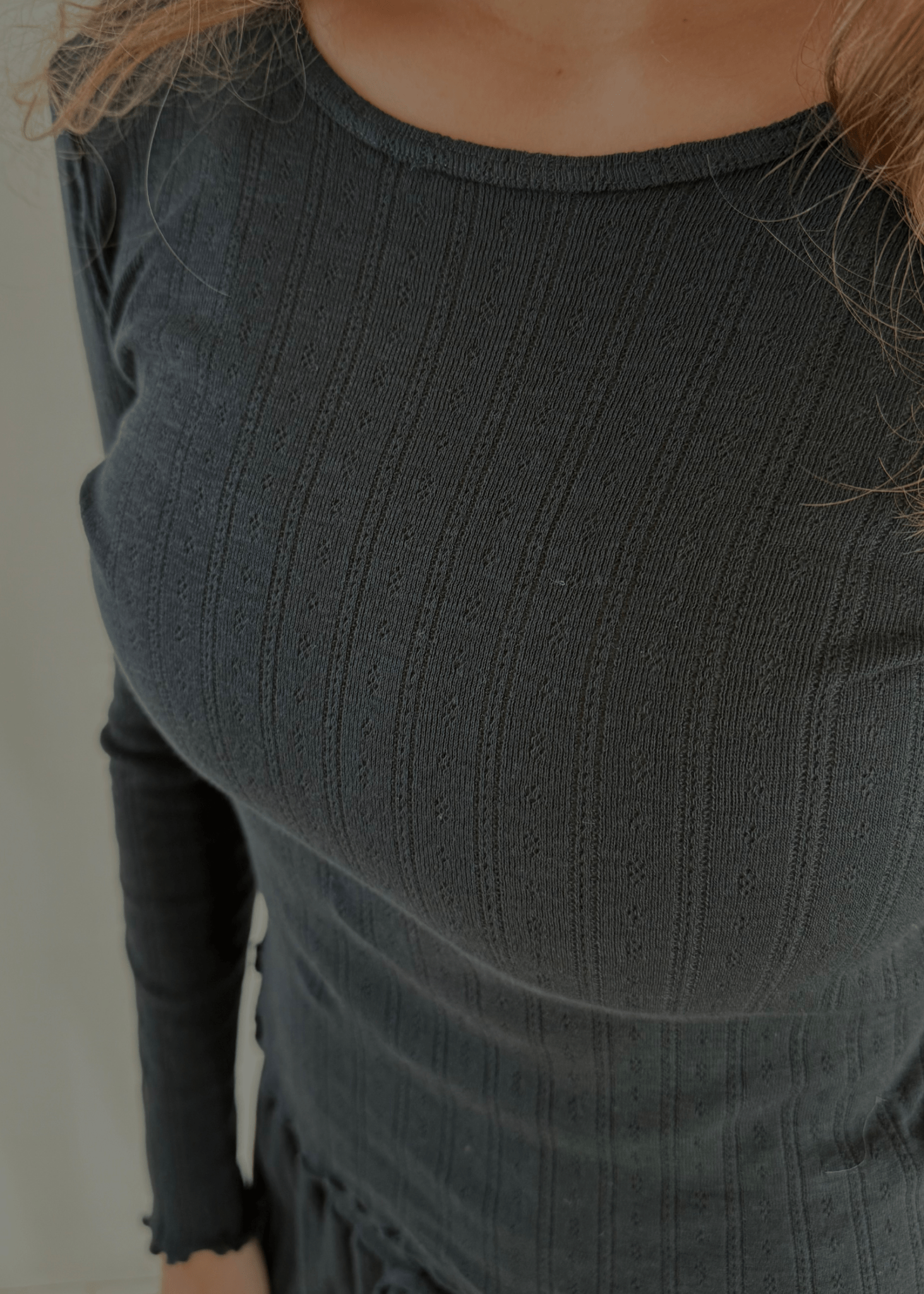 Loungewear Bluse i Pointelle - Sort - ByStenholt.dk