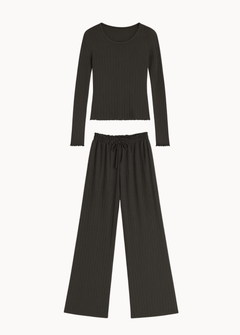 Loungewear Bluse Sæt - Mørkebrun - ByStenholt.dk