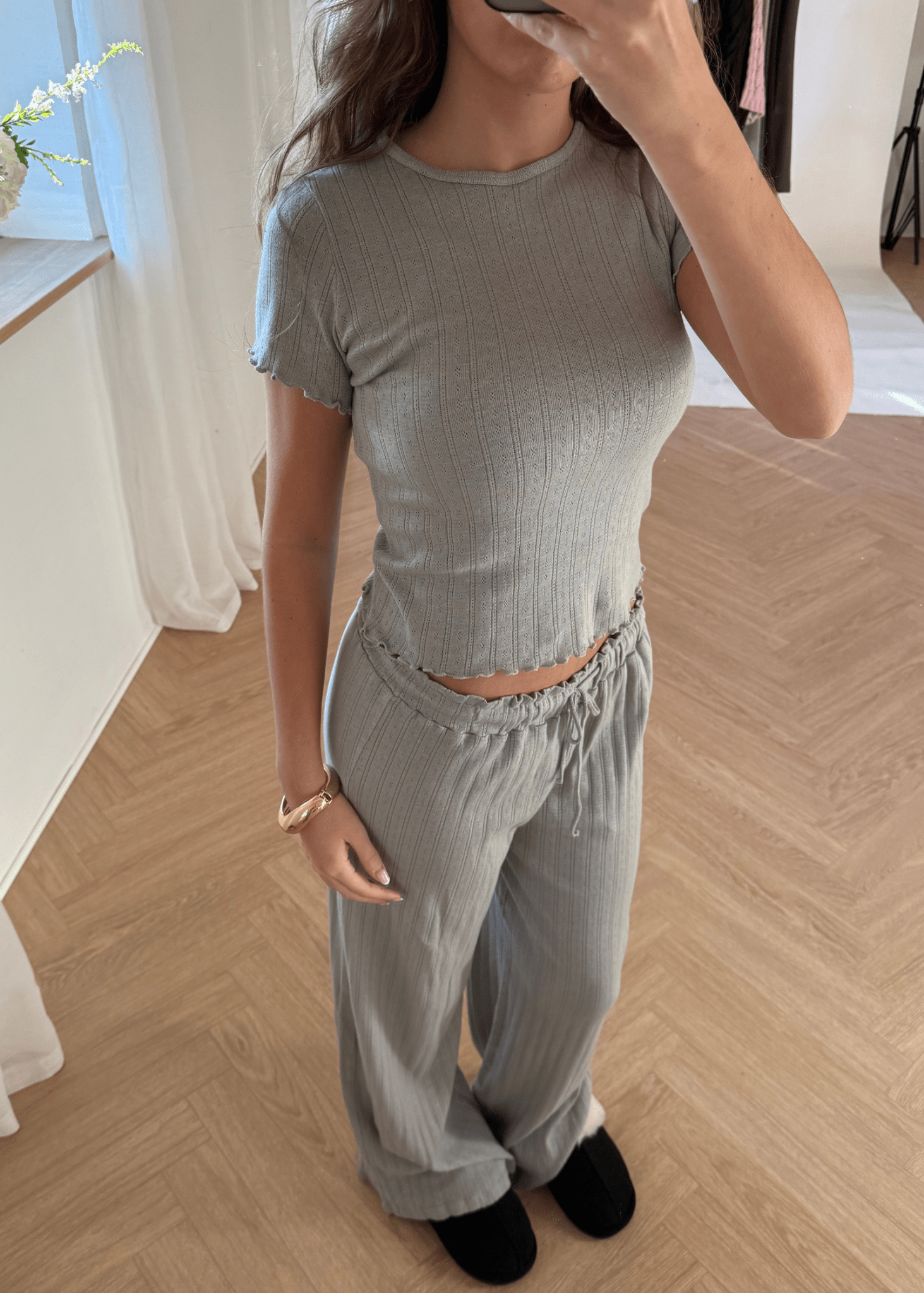 Loungewear Bukser i Pointelle - Grå - ByStenholt.dk