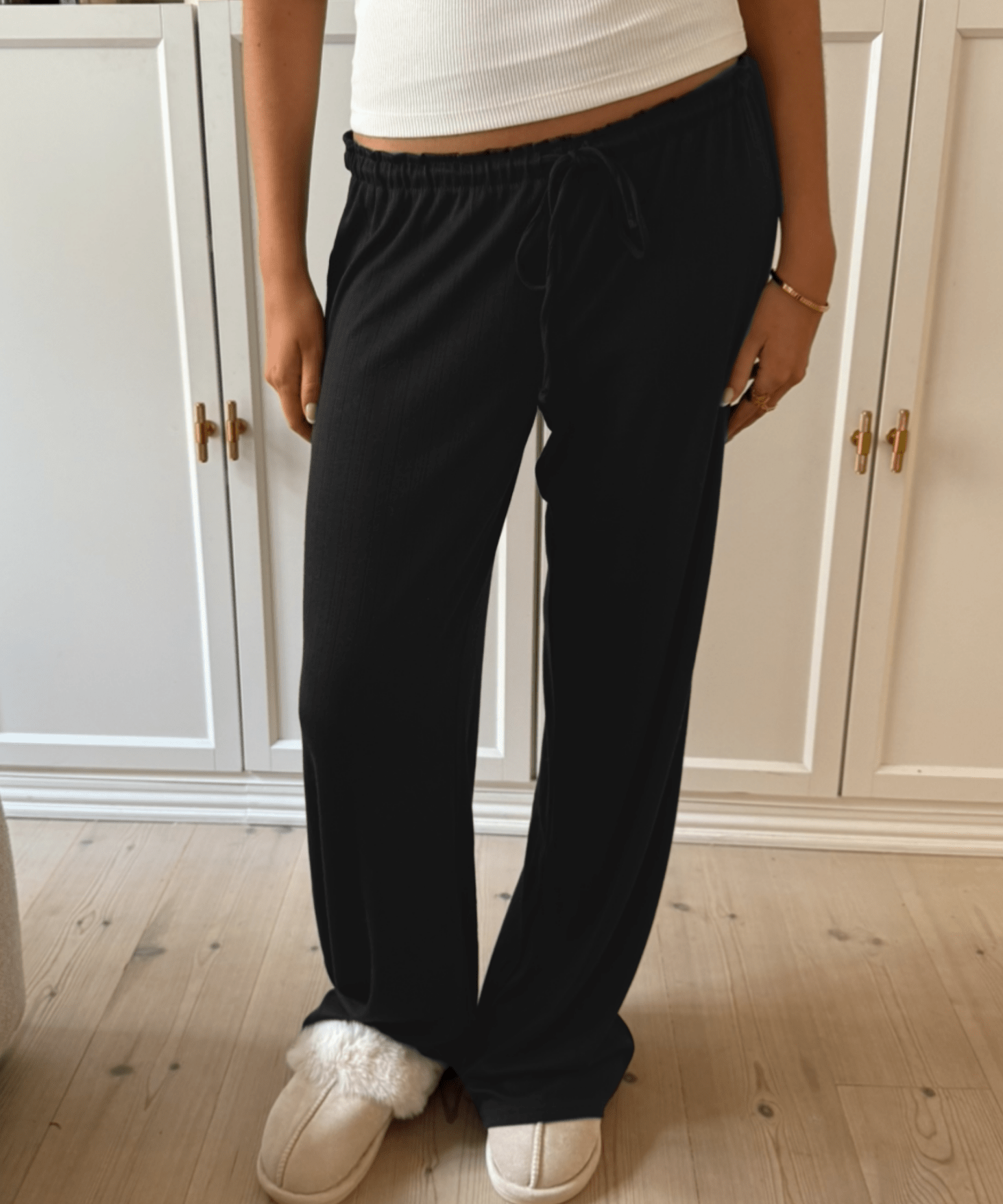 Loungewear Bukser i Pointelle - Sort - ByStenholt.dk