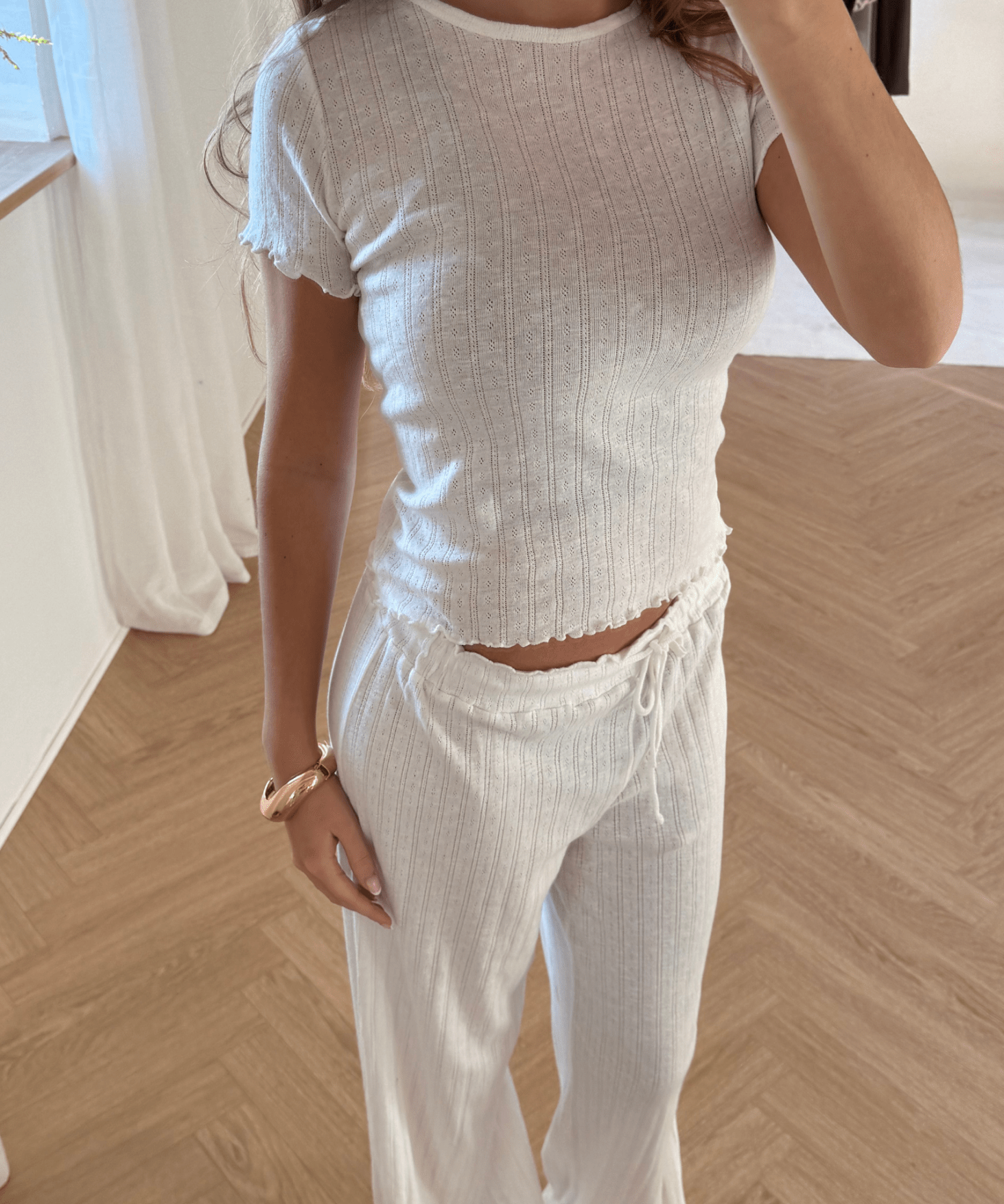 Loungewear T-shirt i Pointelle - Hvid - ByStenholt.dk
