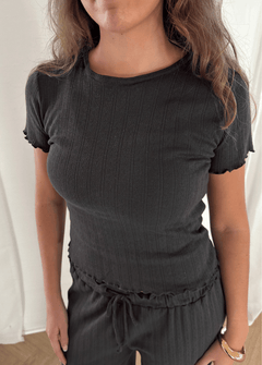 Loungewear T-shirt i Pointelle - Mørkebrun - ByStenholt.dk