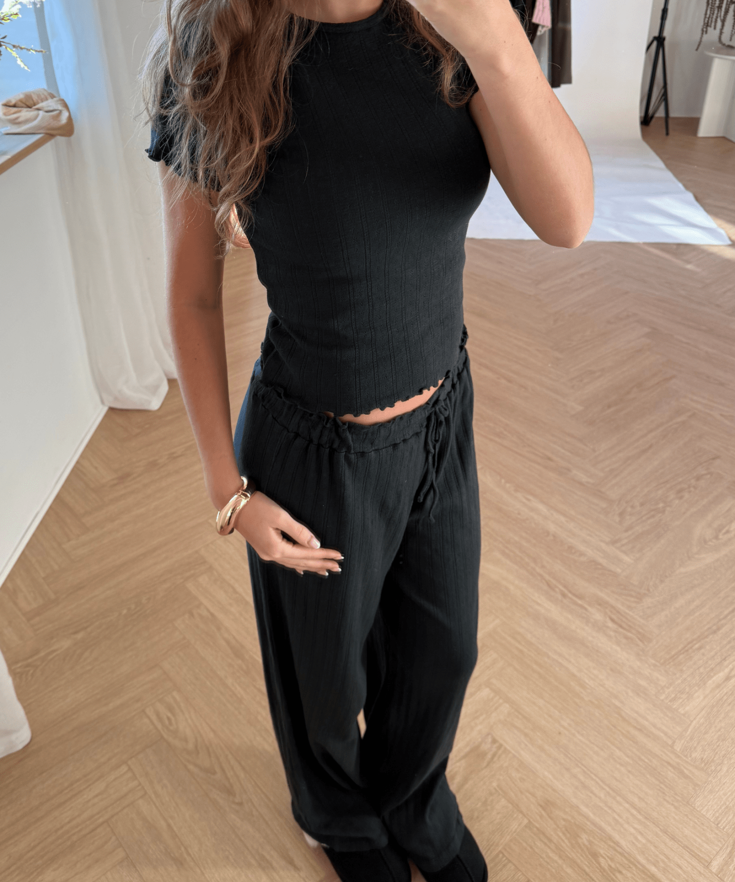 Loungewear T-shirt i Pointelle - Sort - ByStenholt.dk