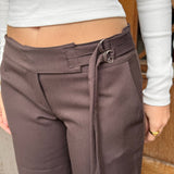 Low Waist Bukser med Spænde - Mørkebrun - ByStenholt.dk