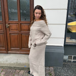 Off Shoulder Strik Sæt - Beige - ByStenholt.dk