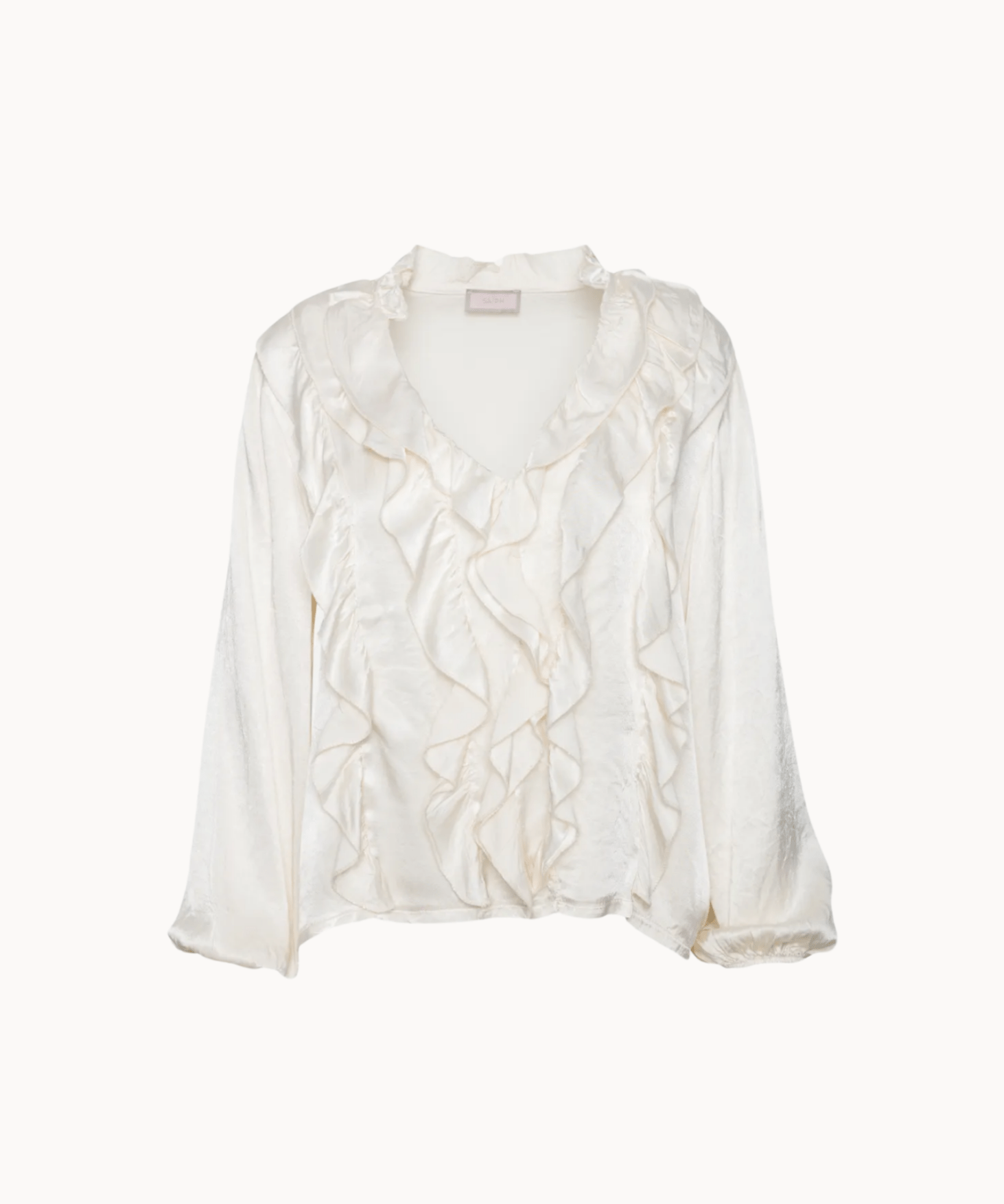 Ruffle Satin Bluse - Creme - ByStenholt.dk