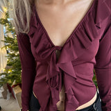 Ruffle Tie Bluse - Bordeaux - ByStenholt.dk