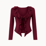 Ruffle Tie Bluse - Bordeaux - ByStenholt.dk
