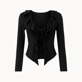 Ruffle Tie Bluse - Sort - ByStenholt.dk