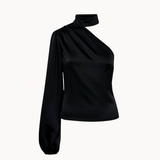 Satin One Shoulder Bluse - Sort