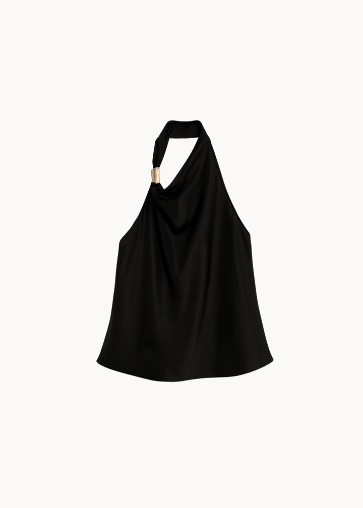 Satin Top med Guldring - Sort - ByStenholt.dk