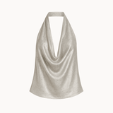 Serena Metallic Halterneck Top - Beige