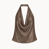 Serena Metallic Halterneck Top - Brun