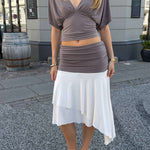 Zenia Top + Aia Nederdel Sæt - Taupe/Creme - ByStenholt.dk