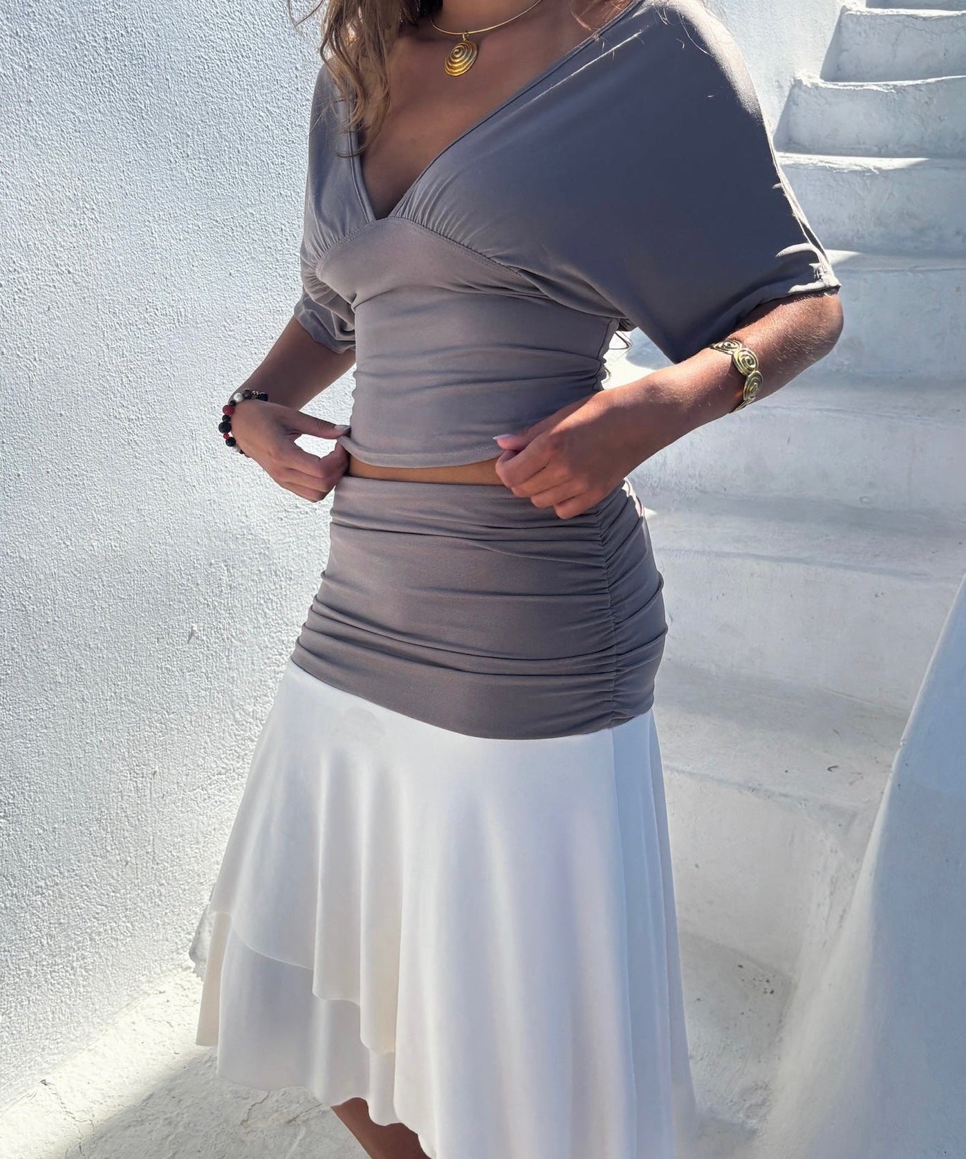 Zenia Top + Aia Nederdel Sæt - Taupe/Creme - ByStenholt.dk